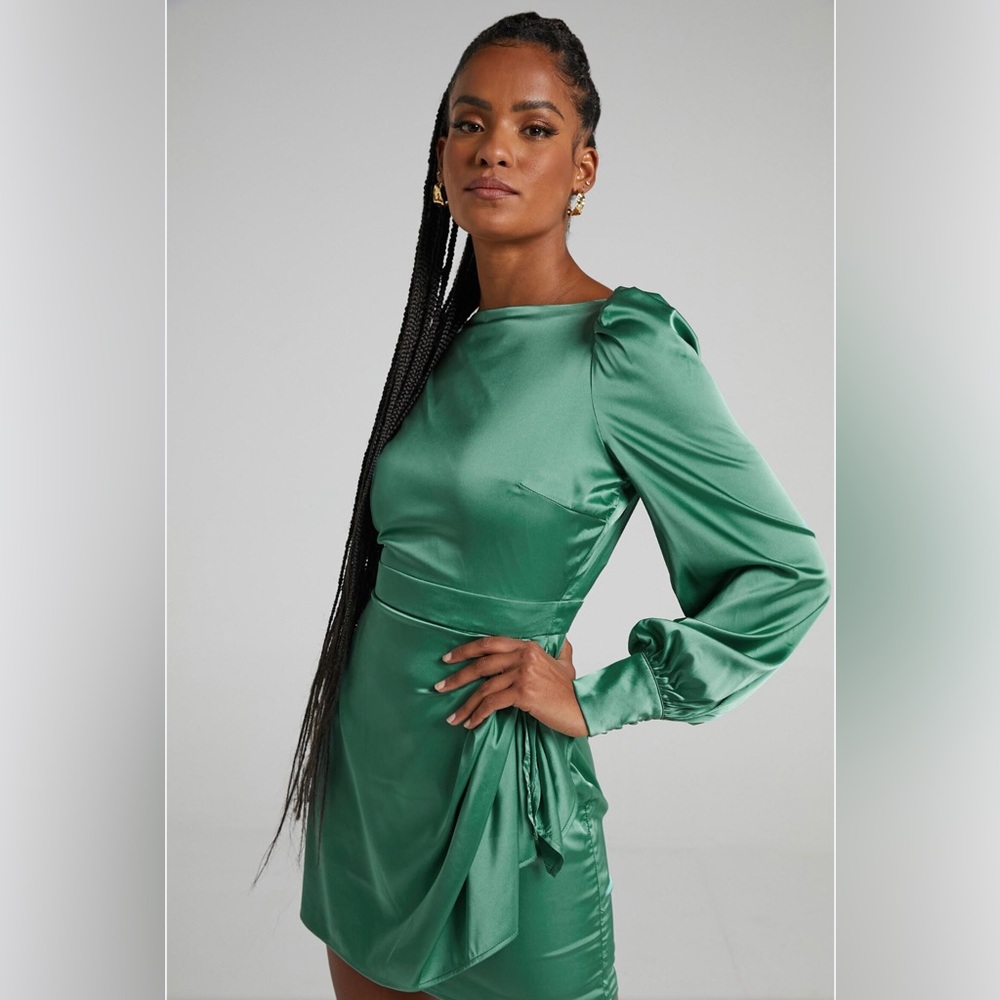 Showpo. Rivka dress in jade satin size 4